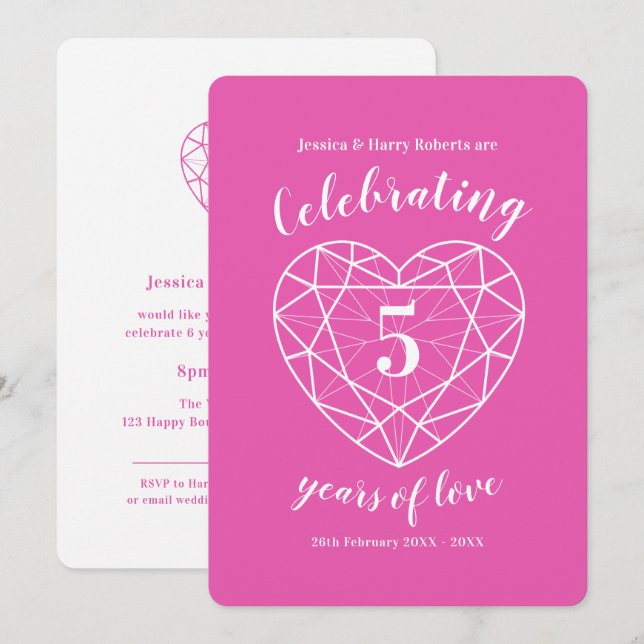Cartes d'anniversaire Tourmaline Rose 5 ans (Devant / Derrière)