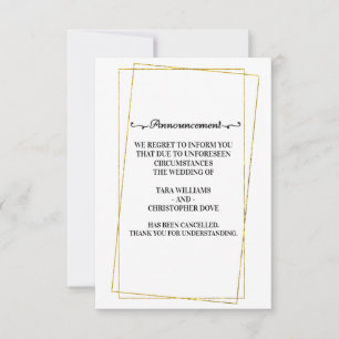 Cartes d'annonce d'annulation de mariage