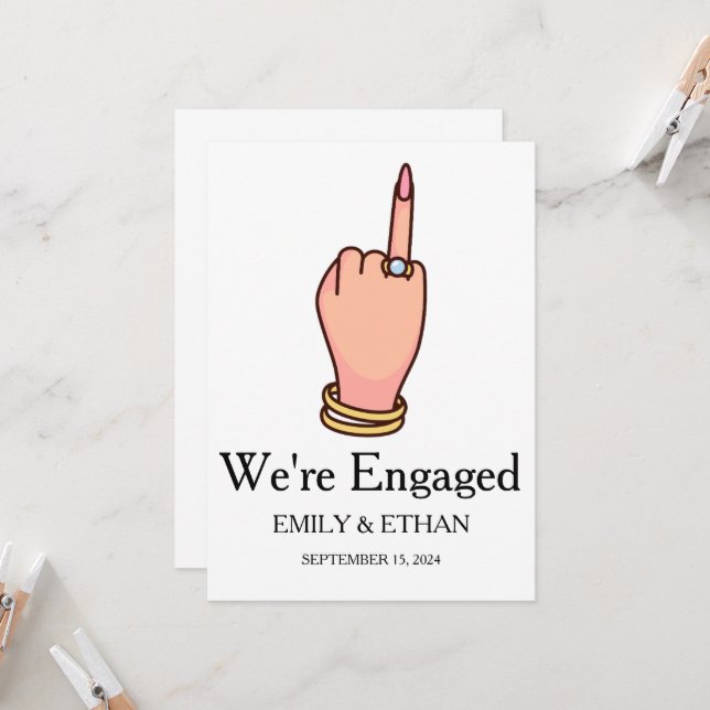 Cartes d'annonce de fiançailles Nous sommes fiancé (Devant/Arrière en situation)