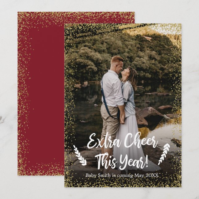 Cartes d'annonce de grossesse pour Noël avec photo (Devant / Derrière)