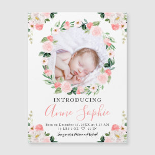 Cartes d'annonce de naissance photo florale rose