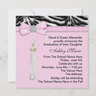 Cartes d'annonce de remise de diplômes Pink Zebra
