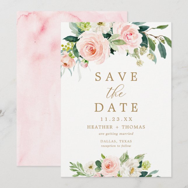 Cartes d'annonce élégantes à l'aquarelle rose (Devant / Derrière)