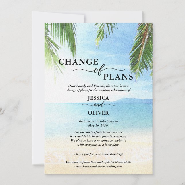 Cartes d'annulation de mariage à la plage (Devant)