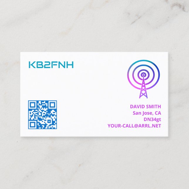 Cartes d'appel radio amateur avec code QR personna (Devant)