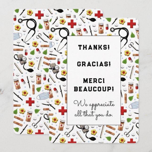 Cartes d'appréciation pour infirmières (Devant / Derrière)