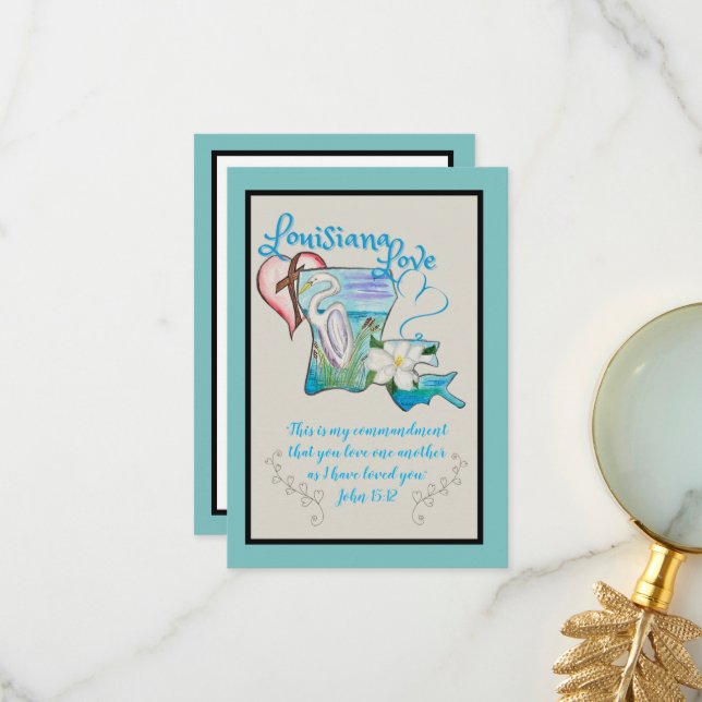 Cartes d'aquarelle Louisiane (Devant/Arrière en situation)