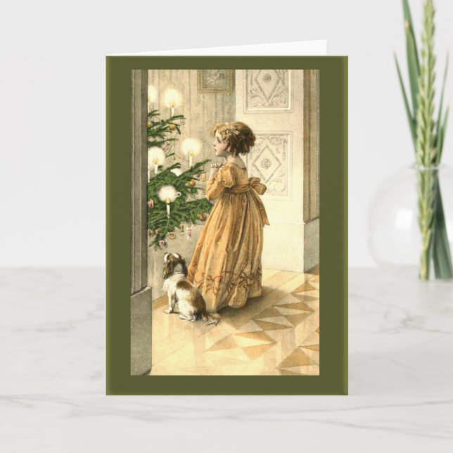 Cartes d'arbre de Noël victorien et de petite (Devant)