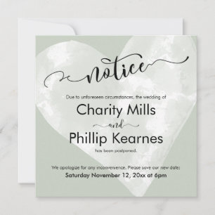 Cartes d'avis Mariage reportées Heart on Sage Gree