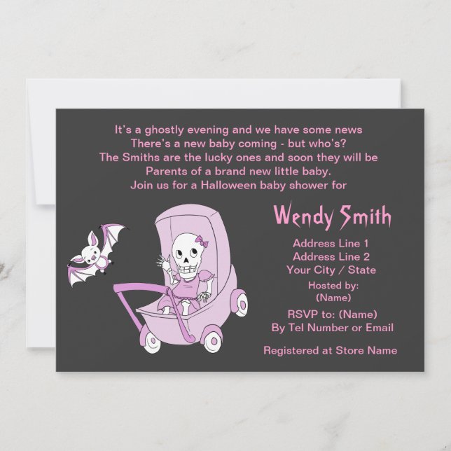 Cartes d'Baby shower pour petites filles Skeleton (Devant)
