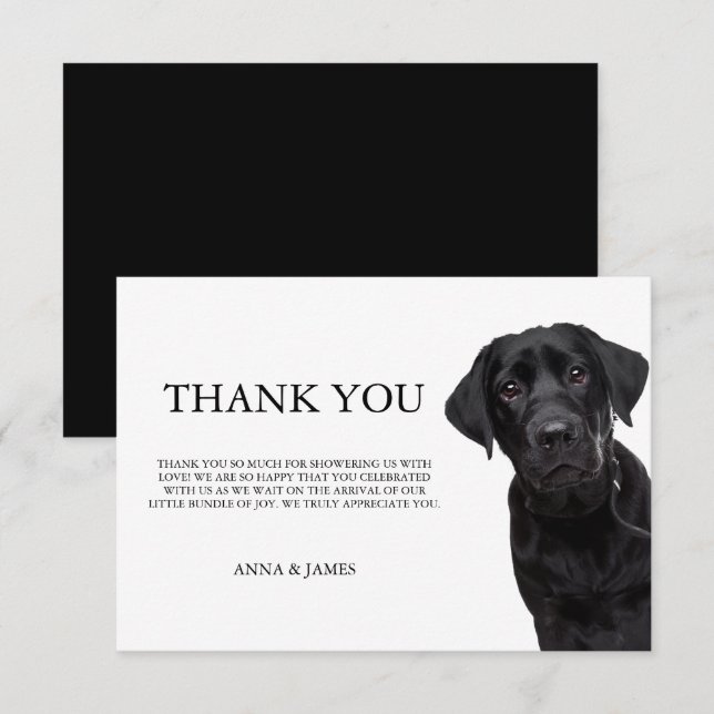 Cartes de Baby shower du Labrador noir Merci (Devant / Derrière)