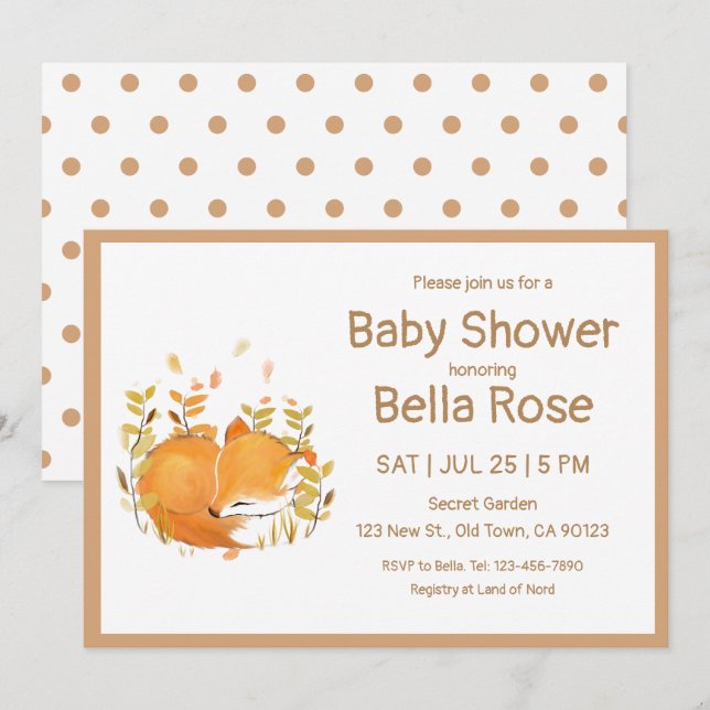 Cartes de Baby shower Fox Cub dormant (Devant / Derrière)