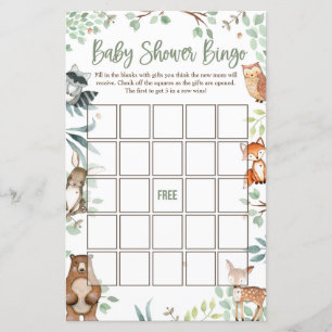 Cartes de Bingo Baby shower Woodland