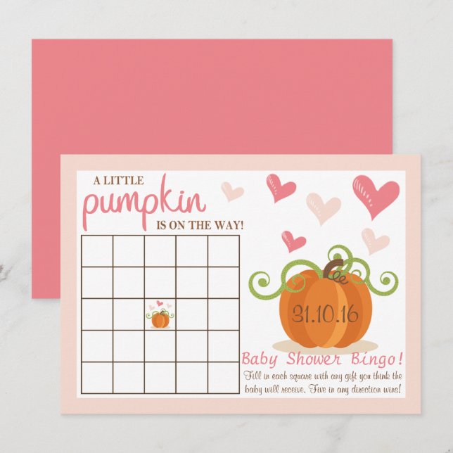 Cartes De Bingo De Baby shower De Petite Citrouill (Devant / Derrière)