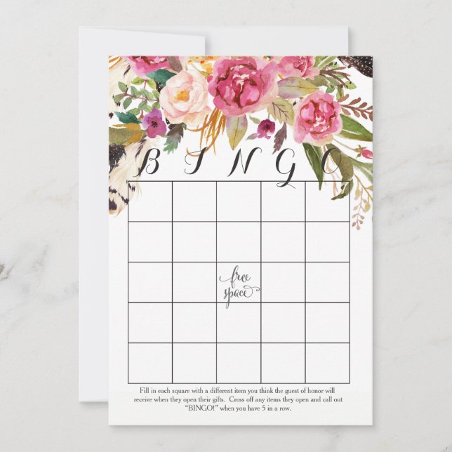 Cartes de Bingo de douche aux fleurs aquarelles bo (Devant)