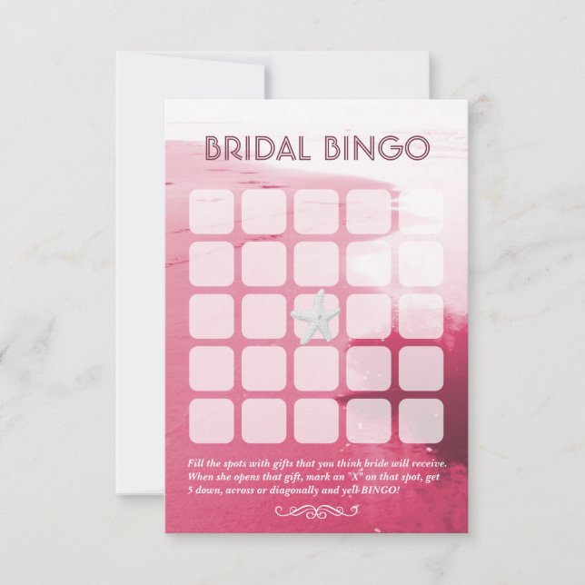 Cartes de Bingo de Mariage Thème Plage Rose Élégan (Devant)