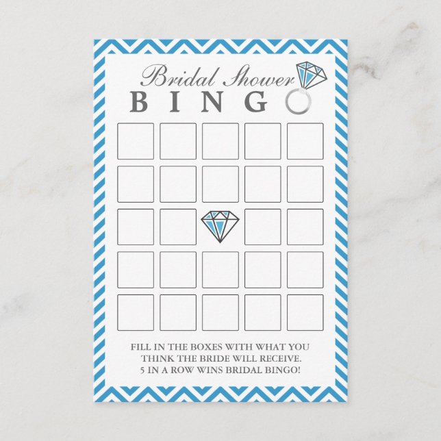 Cartes de Bingo Fête des mariées Blue Chevron (Devant)