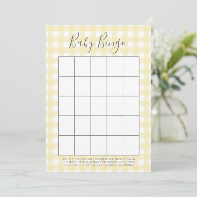 Cartes de Bingo Jaune En vichy Baby shower (Debout devant)