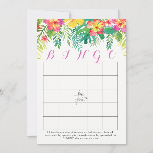 Cartes de Bingo Tropical Hawaiian Douche (Devant)