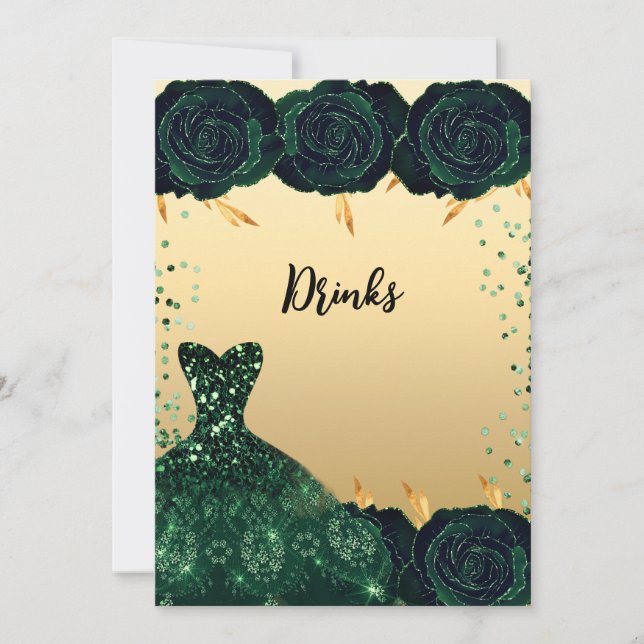 Cartes de boissons de fleurs de roses d'or vert (Devant)