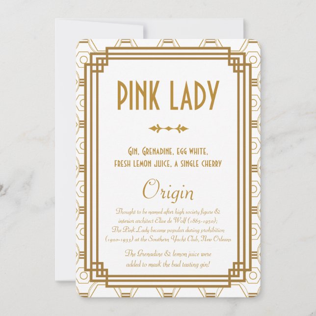 Cartes de boissons de mariage blanc Art Déco (Devant)