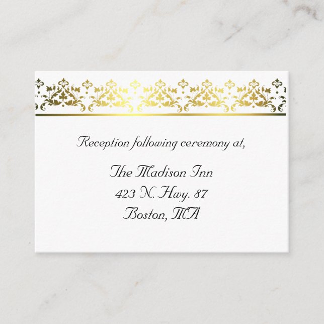 Cartes de boîtier Mariage damassé en or élégant (Devant)