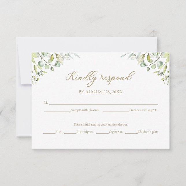 Cartes de boîtier RSVP Gold Greenery Wedding (Devant)