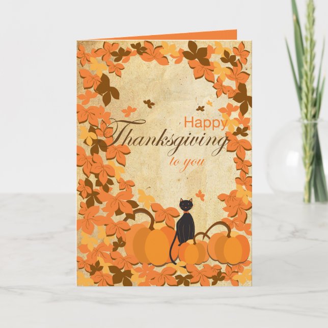 Cartes de bon thanksgiving chat et citrouilles (Devant)