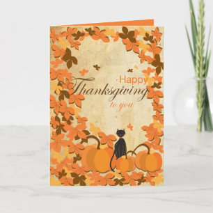 Cartes de bon thanksgiving chat et citrouilles