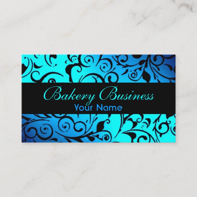 Cartes de boulangerie pâtissière bleu damassé (Devant)