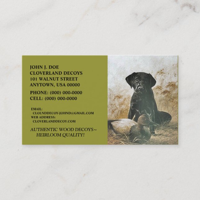 CARTES DE ~BUSINESS DE CHIEN ET DE LEURRE DE (Devant)