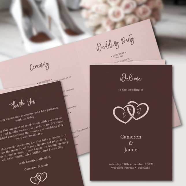 Cartes de cérémonie de Mariage enjumelées au coeur (Minimal Hearts Entwined Wedding Ceremony Card)