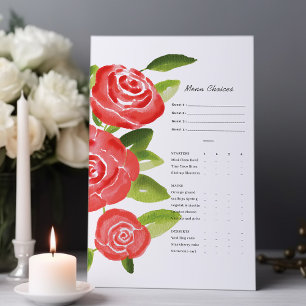Cartes de choix de repas floraux Rose Rouge