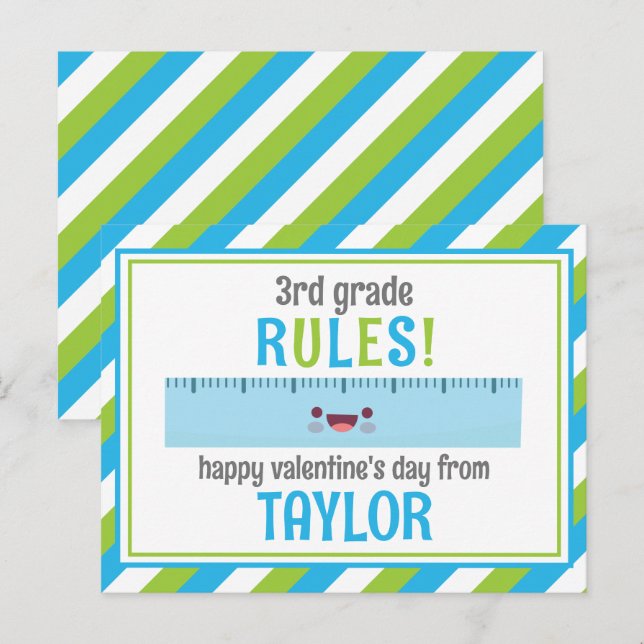 Cartes de classe de la Saint-Valentin pour règle m (Devant / Derrière)