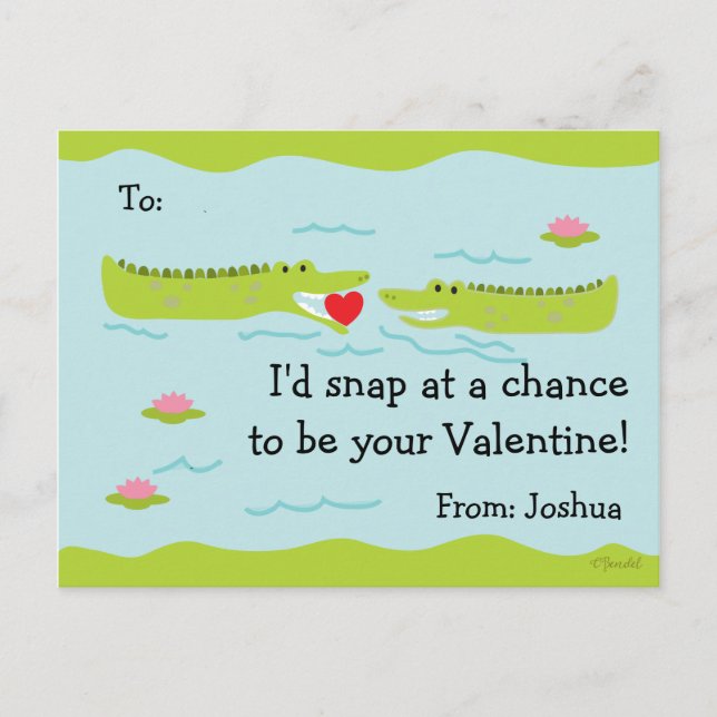 Cartes de classe Valentine pour Alligator pour enf (Devant)