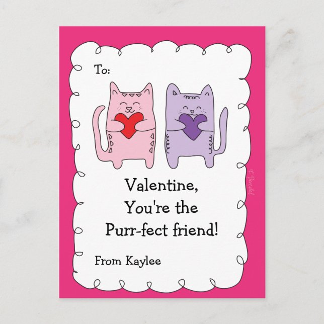Cartes de classe Valentine pour enfants Chats Kitt (Devant)
