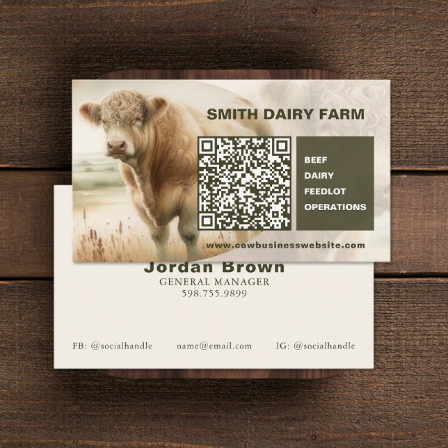 Cartes de code QR pour vache Business (Cow Business QR Code Cards (front and back))