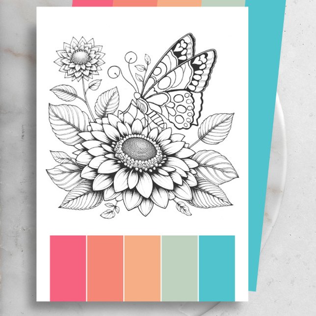 Cartes de coloriage Papillon Art Pages de thérapie (Adult coloring pages with color scheme by Victoria Grigaliunas of Do Tell A Belle)