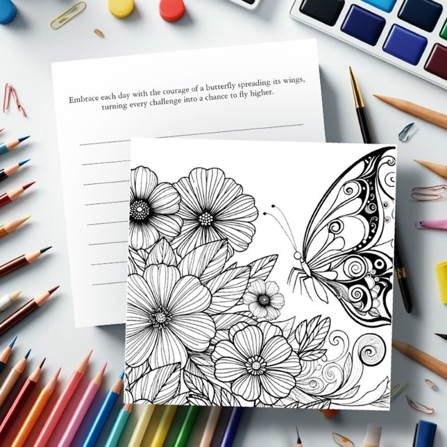 Cartes de coloriage papillon avec Journal (Butterfly coloring pages for adult women with flowers and journaling on the back)