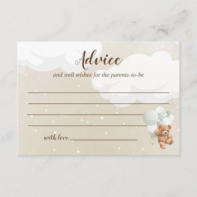 Cartes de conseil Baby shower de l'ours en peluche (Devant)