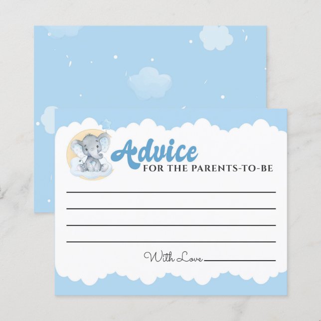 Cartes de conseil Blue Elephant Boy Baby shower (Devant / Derrière)