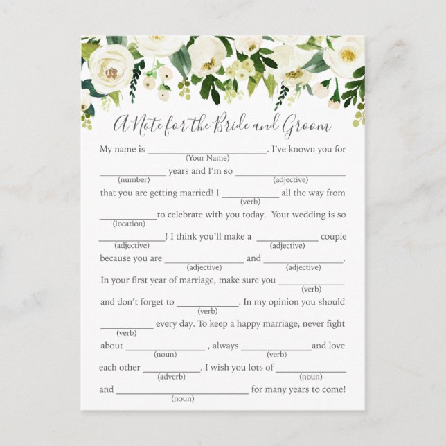Cartes de conseil Mariage à fleurs blanches avec v (Devant)
