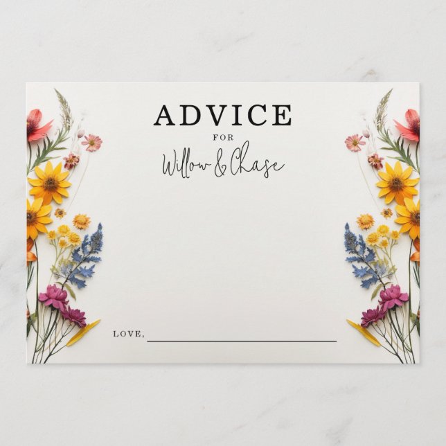 Cartes de conseil Mariage Fleur sauvage Pressé Fle (Devant)