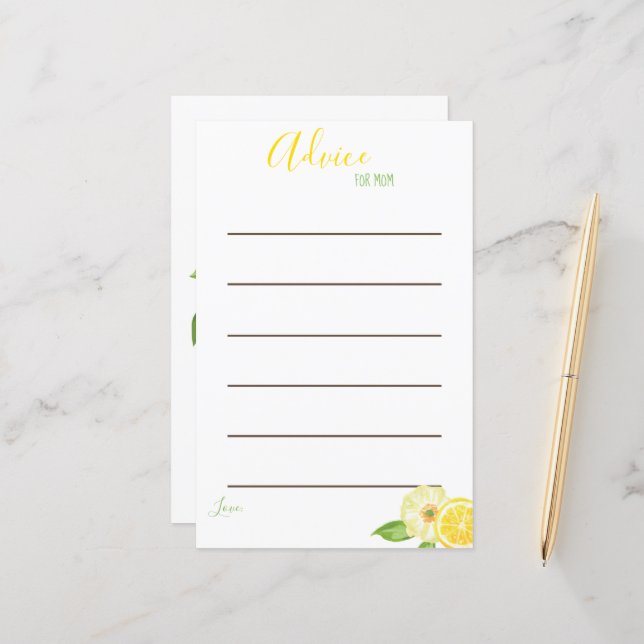 Cartes de conseil pour maman Baby shower citron ja (Devant/Arrière en situation)