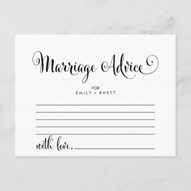 Cartes de conseil pour mariage de Belle Calligraph (Devant)