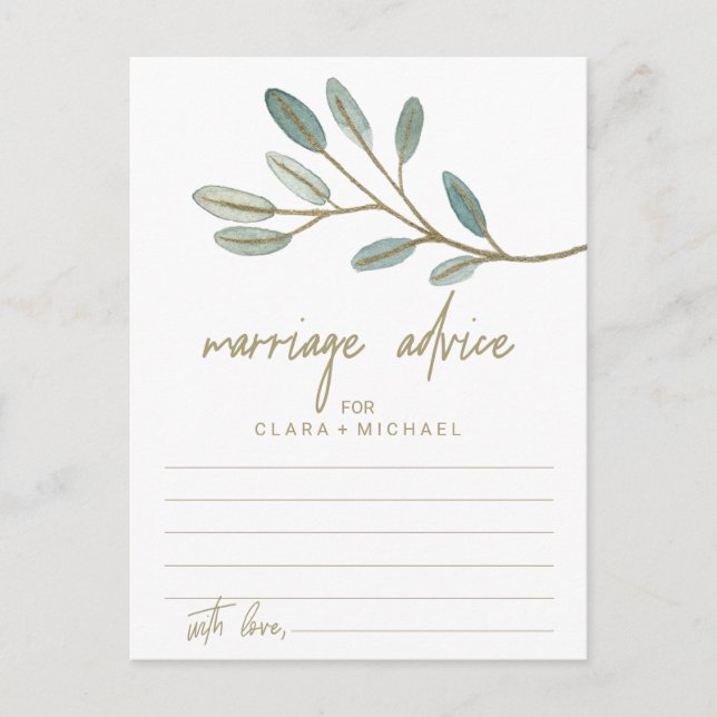 Cartes de conseil pour mariage Eucalyptus veiné or (Devant)