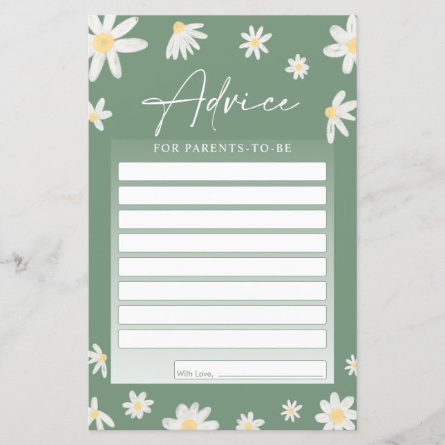 Cartes de conseils baby showers pour les parents à (Devant)