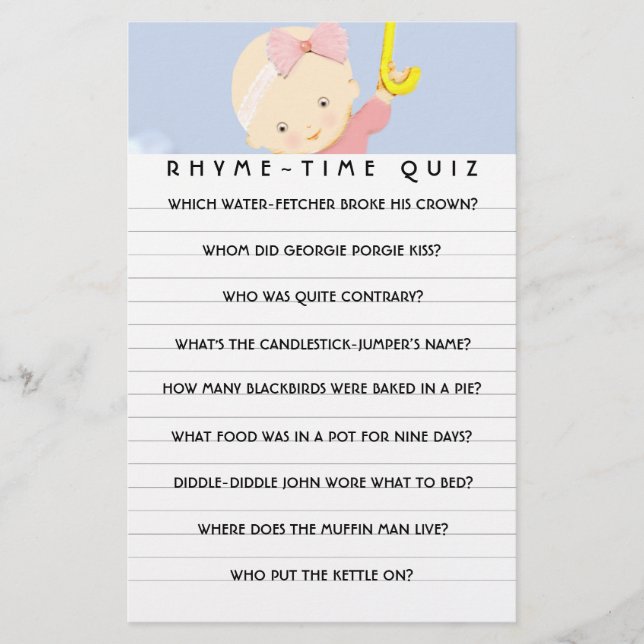 Cartes de conseils de jeu baby shower (Devant)