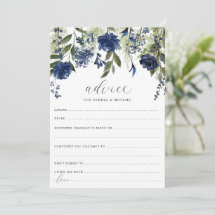 Cartes de conseils de mariage bleu marine à fleurs