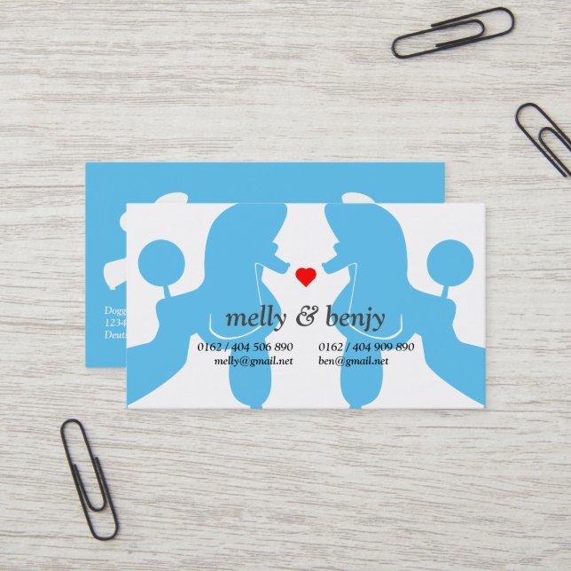 Cartes de couple de caniches charmants avec cœur – (Devant/Arrière en situation)